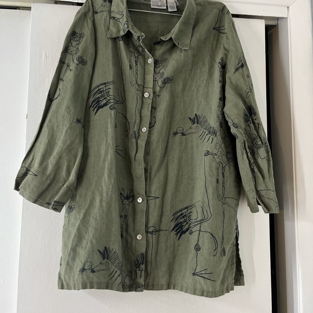 Chicos Linen Animal Drawings Shirt